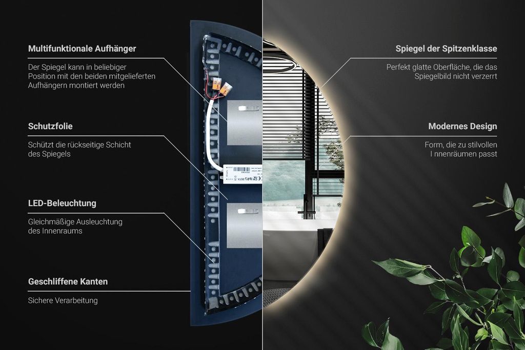 LED Spiegel - Badezimmerspiegel mit Beleuchtung - Produktbild 