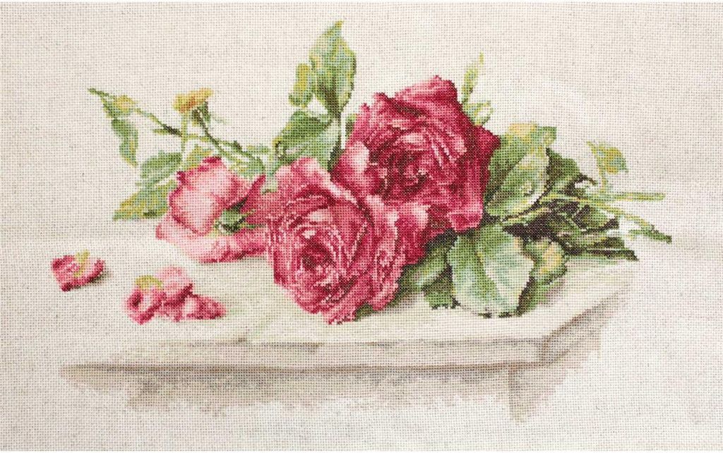 Luca-S Kreuzstich Set "Rote Rosen", Zählmuster, 31x19,5cm