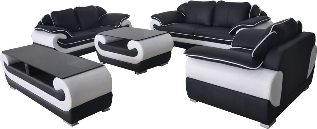Leder Modern XXL Couch Wohnlandschaft Ledersofa Sofa Garnitur 3+2+1 D04 + Tisch