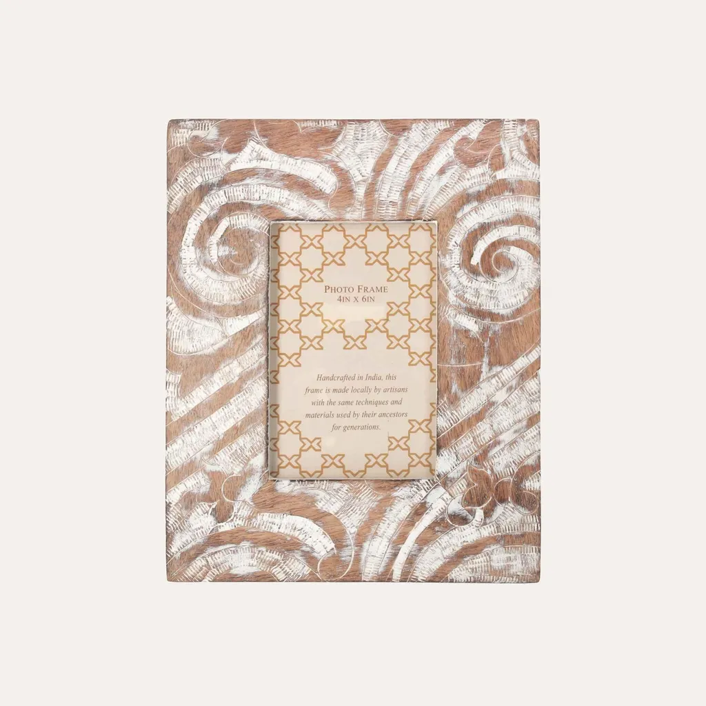 Cadre Photo Sculpté avec Motifs Spirale en Bois Naturel KEYHOMESTORE