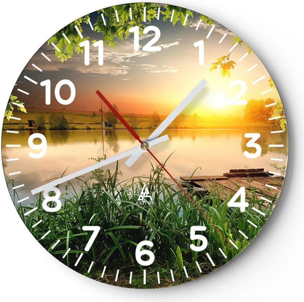 Wanduhr - Rund - Glasuhr - Brücke See - 40x40cm - Schleichendes Uhrwerk - Lautlos - zum Aufhängen bereit - Dekoration Modern - Wanddekoration aus...