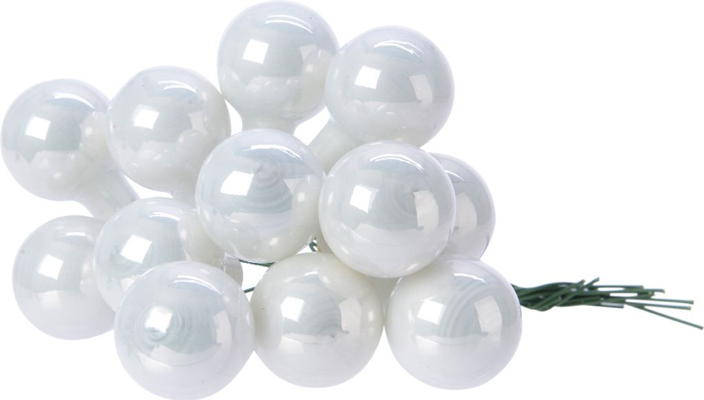 Weihnachtskugeln am Draht 2cm Glas 12 Stück - Winterweiß glänzend