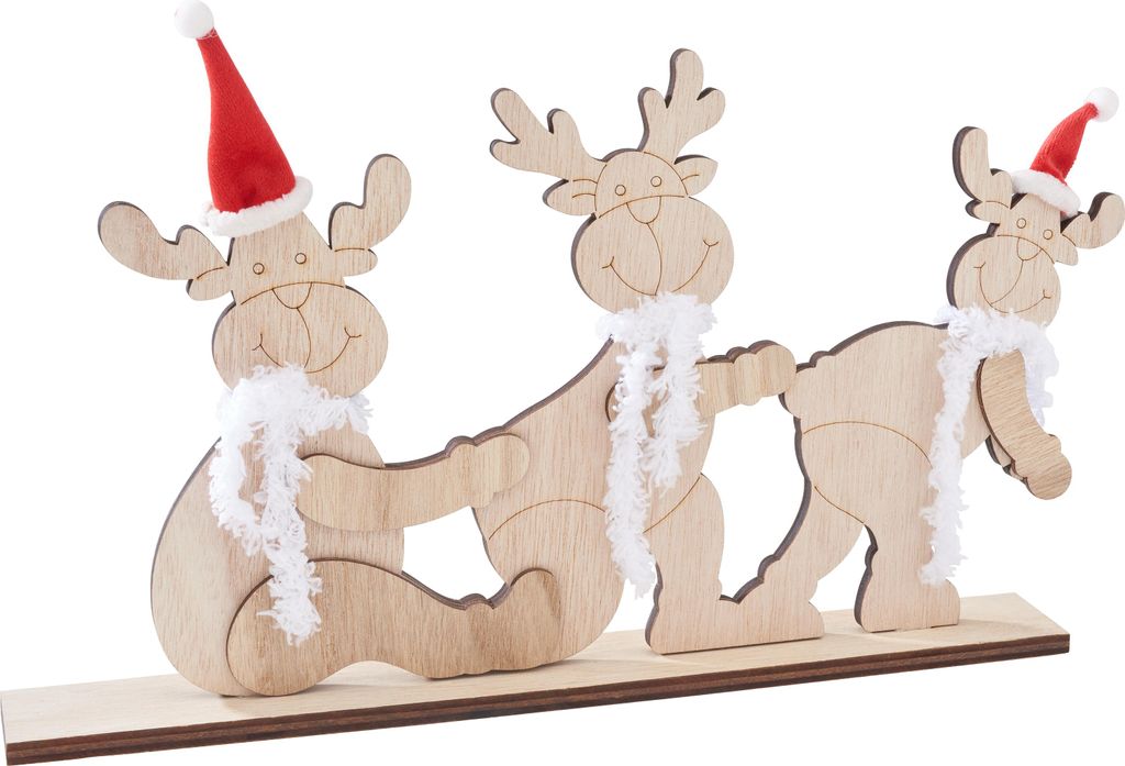 VBS Holz Steckmotiv Elchtrio mit Mütze Schal 31x4x18 cm Deko Basteln