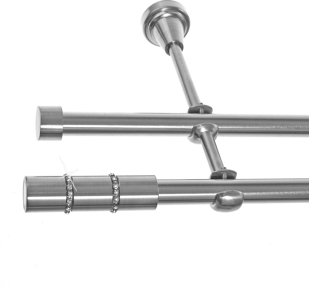 Gardinenstange mit Wandhalterung I Metall Edelstahl Look 2-läufig Ø 19mm I H28