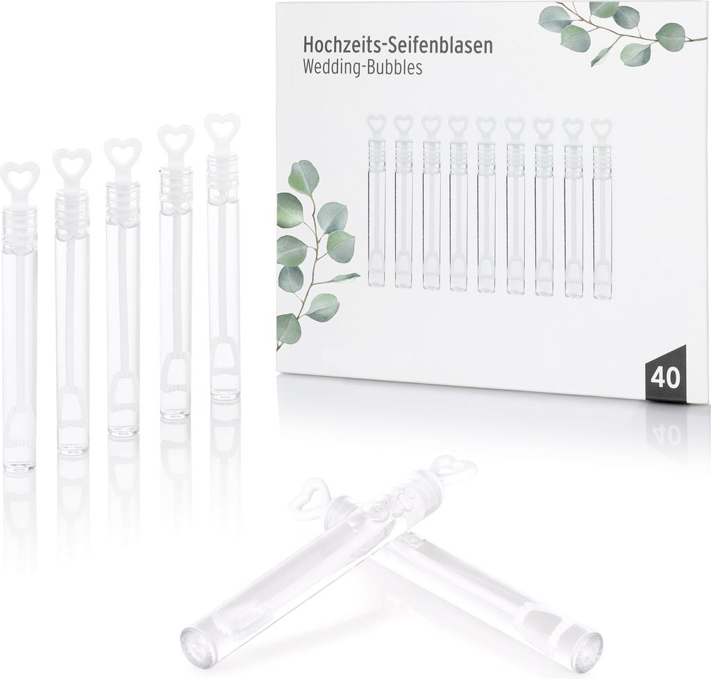 Nordstern Seifenblasen Hochzeit Set mit Herzgriff Gastgeschenk Hochzeitsdeko - 40er Pack