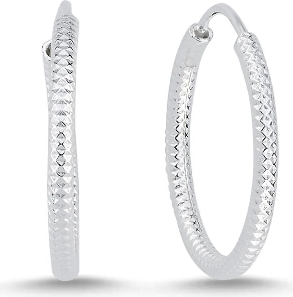 Créoles Argent Rhodié 925 - Petites Boucles Structurées Femme de 16mm