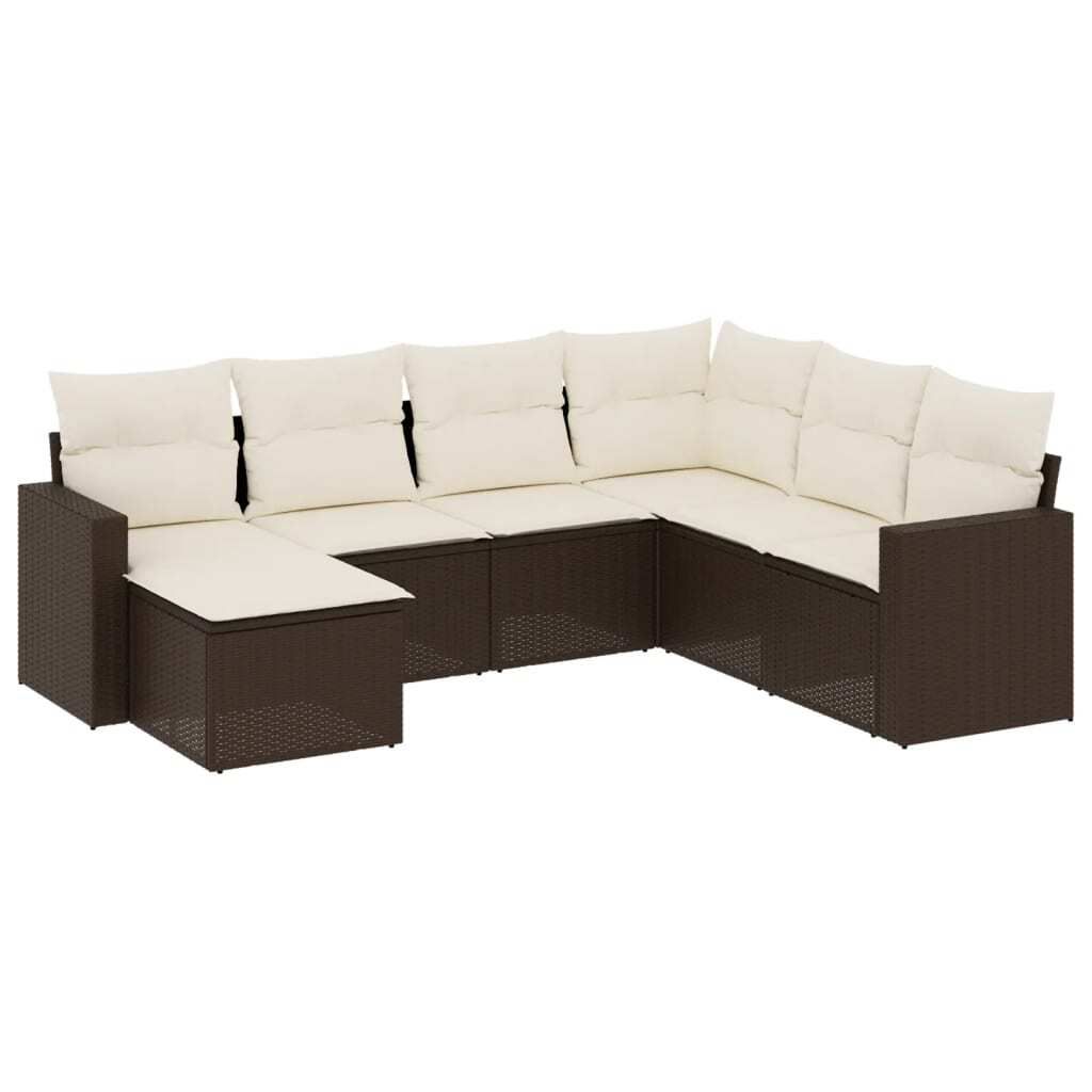 7-tlg. Garten-Sofagarnitur mit Kissen Braun Poly Rattan Produktbild 
