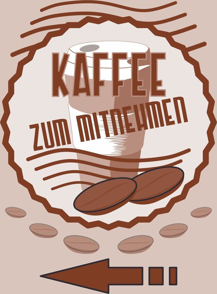 Verkaufsschild Schild Kaffee Mitnehmen Hochkant mit Pfeil links A2 Rückseite selbstklebend
