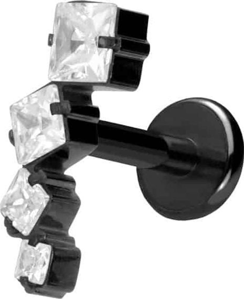 Ohrpiercing, Nasenpiercing Titan Labret mit Push Fit KRISTALLBOGEN Schwarz Stablänge: 7mm | Stabstärke: 1,2mm