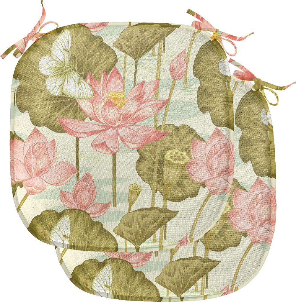 ABAKUHAUS asiatisch Polster für Esszimmerstühle, Exotische Blätter Schmetterling, Dekoratives wasserfestes Kissen mit Riemen für Küchensitze, ...