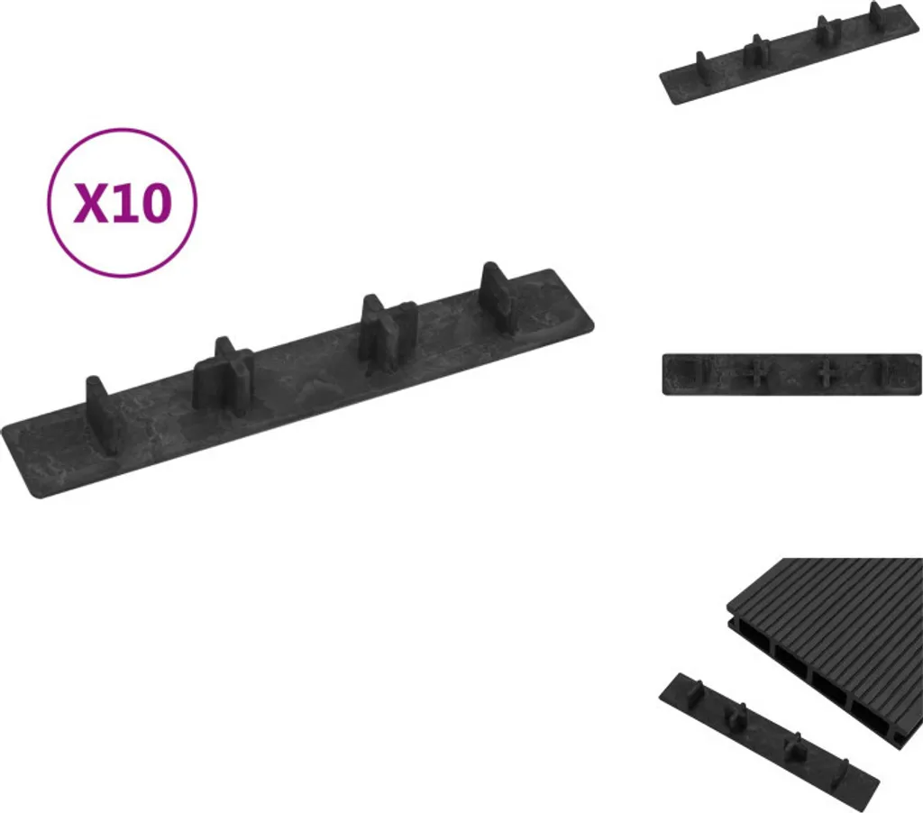 vidaXL Embouts pour lames de terrasse en plastique noir - Lot de 10 pièces