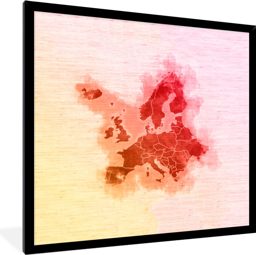 MuchoWow MuchoWow Gerahmtes Poster Europa - Aquarell - Rot 40x40 cm - Poster mit zchwarzem Bilderrahmen - Mit Rahmen - Wanddekoration Schlafzimmer