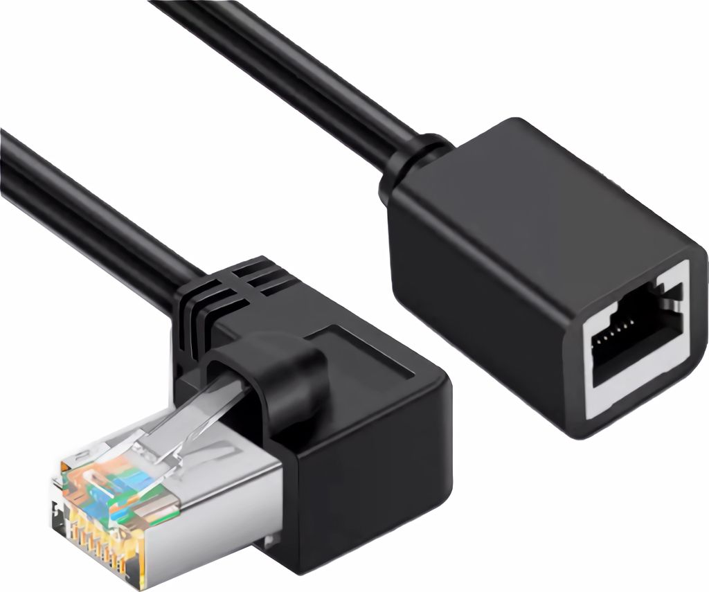 K49 Ethernet LAN Kabel Verlängerung 90° gewinkelt rechts – RJ45 Netzwerkkabel Verlängerung für Router, PC, Switch