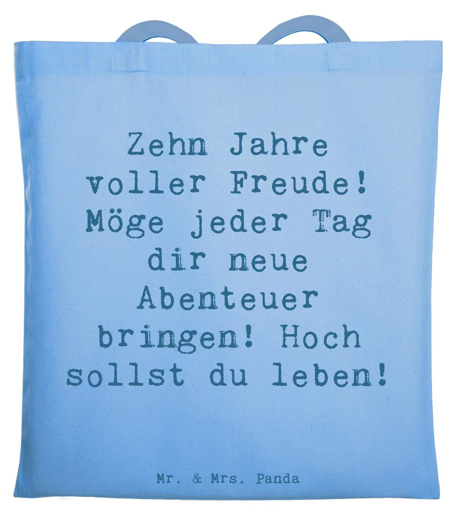 Mr. & Mrs. Panda Tote Bag Spruch 10. Geburtstag Freude - Sky Blue - Geschenk, Beutel, Schultasche, Tasche, unvergessliche Momente, Einkaufstasche, ...