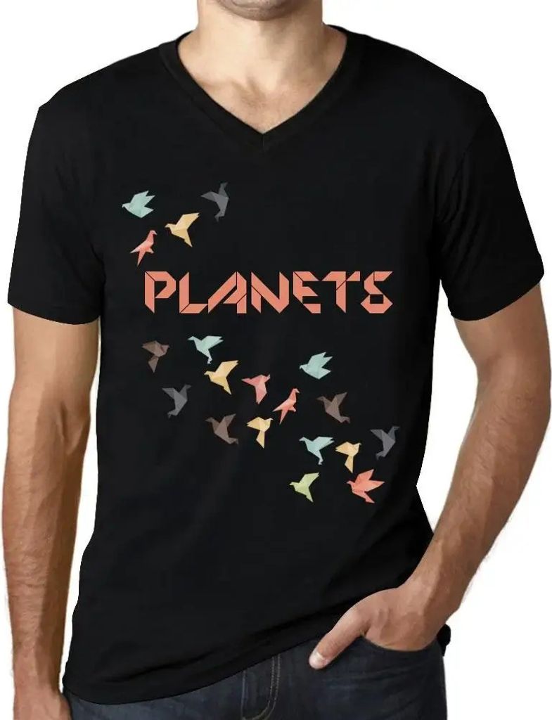 Herren Grafik T-Shirt V-Ausschnitt Origami-Planeten – Origami Planets – Öko-Verantwortlich Vintage Jahrgang Kurzarm Lustige Druck Geburtstag G...