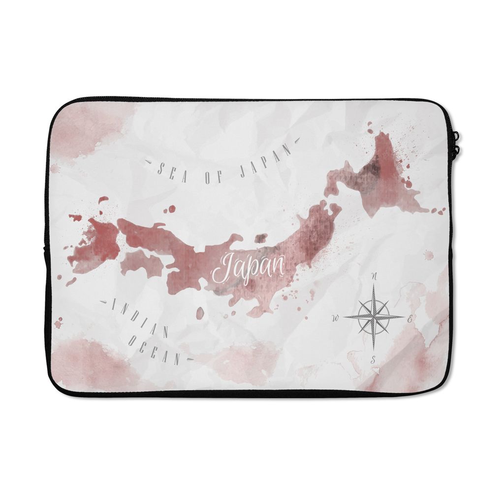 MuchoWow Laptop Hülle 14 ZollKarte - Japan - Aquarell - Rot Laptoptasche - Laptoptasche - Stoßsicher - Schutzhaube