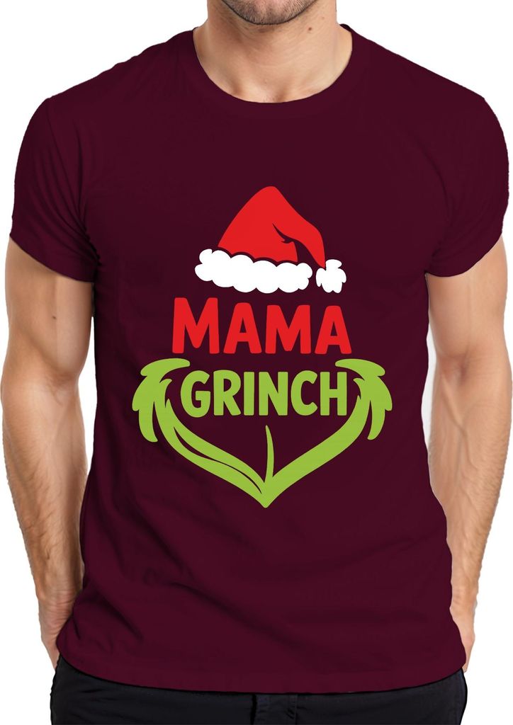 MAMA GRINCH Weihnachten Geschenk Mütze grün Herz Familie lustig Herren T-Shirt, Burgundy, L