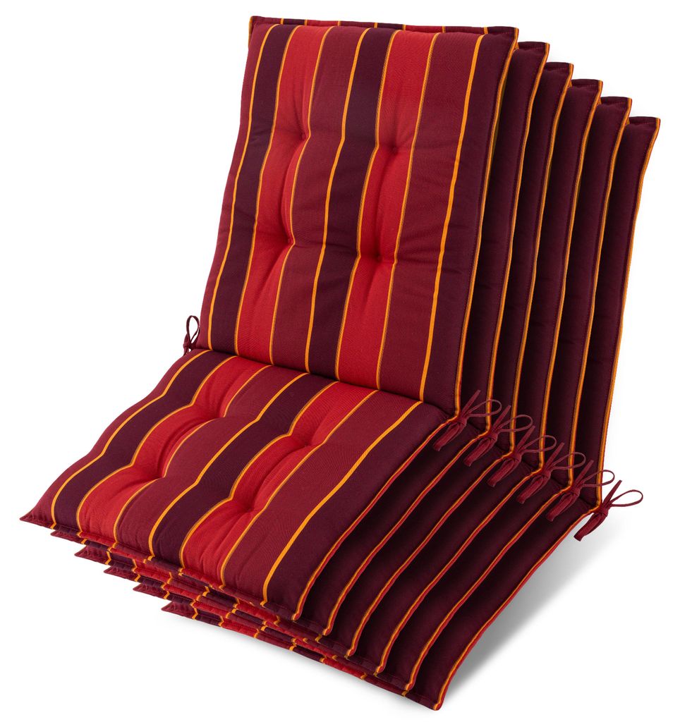 Beautissu 6er Set Sun-NL Niederlehner Auflage 105x50x8cm Rot-Gestreift