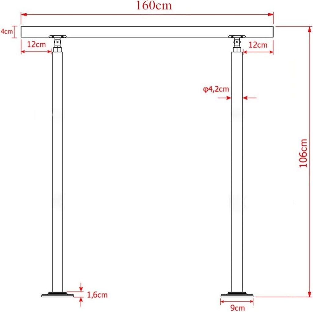 LARS360 160cm Handlauf Geländer Treppengeländer Ø 42 mm Geländerstäben aus Edelstahl 0 Querstreben Terrassengeländer Bodenmontage Bausatz Tre...