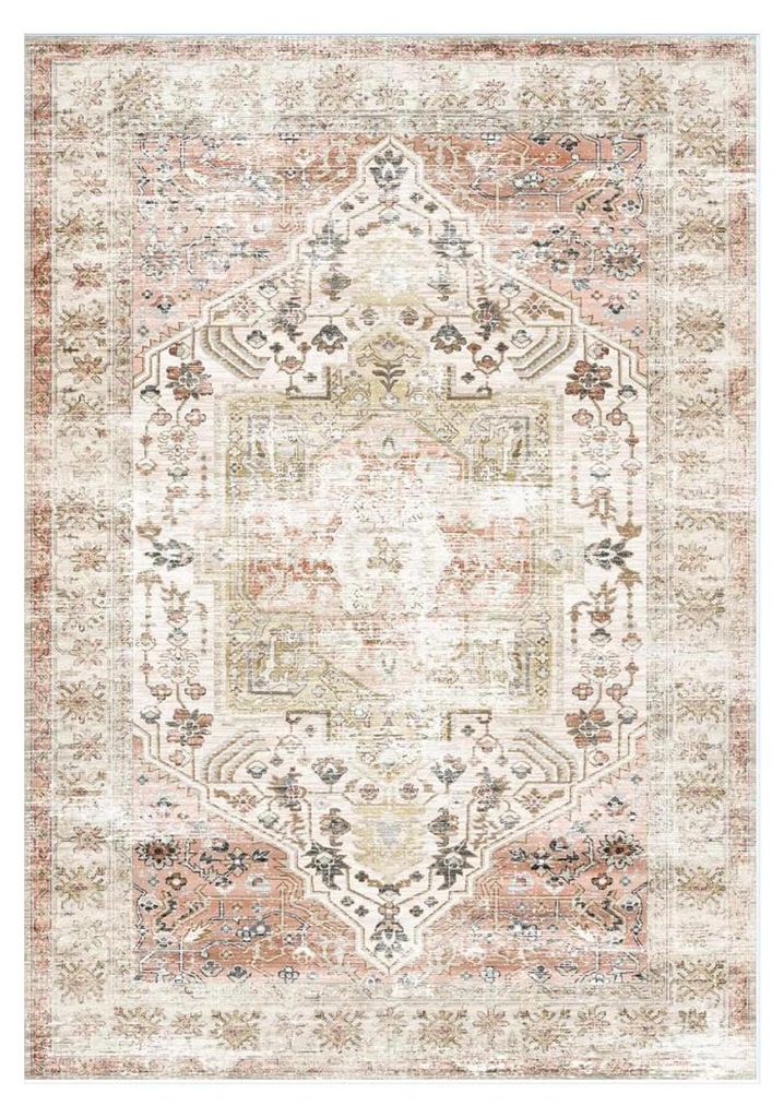 Waschbarer Vintage-Orientteppich - Teppich 120x170 cm - Rutschfest - Niedriger Flor - Dünn - Fusselfrei - 100% Polyester - Grün