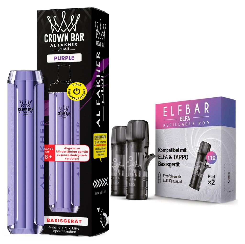 Al Fakher Crown Bar 600 Pod Kit Lila – 500 mAh Akkuträger Produktbild 