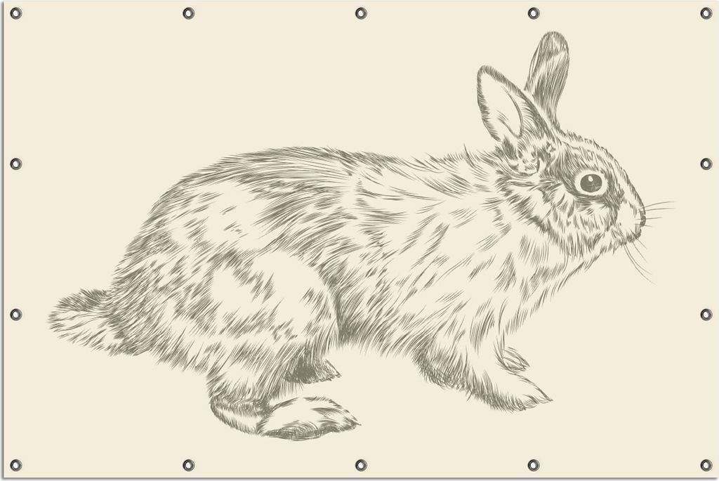 Wallario Outdoor-Poster für Garten oder Balkon, Motiv Hase als illustrierte Bleistiftzeichnung, in ca. 120 x 180 cm