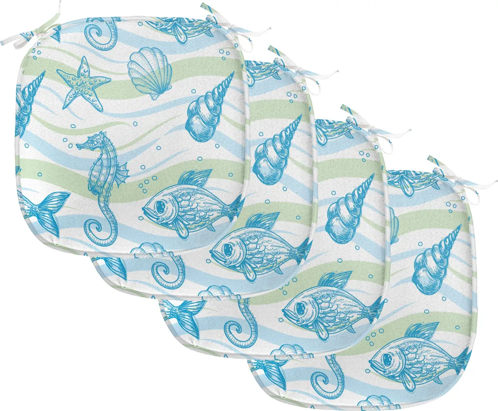 ABAKUHAUS Lot de 4 Coussins de Chaise Nautiques Océan et Coquillages 40x40