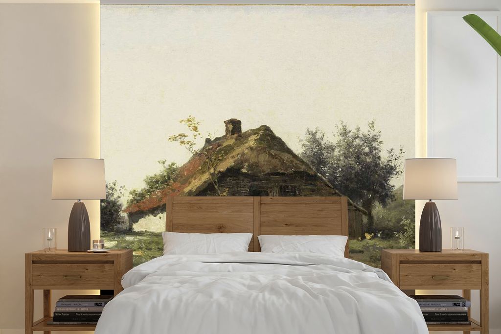 MuchoWow Fototapete für Wohnzimmer oder Schlafzimmer Wandtapete Vinyl Motivtapete Bauernhaus auf freiem Feld - Gemälde von Paul Joseph Constant...