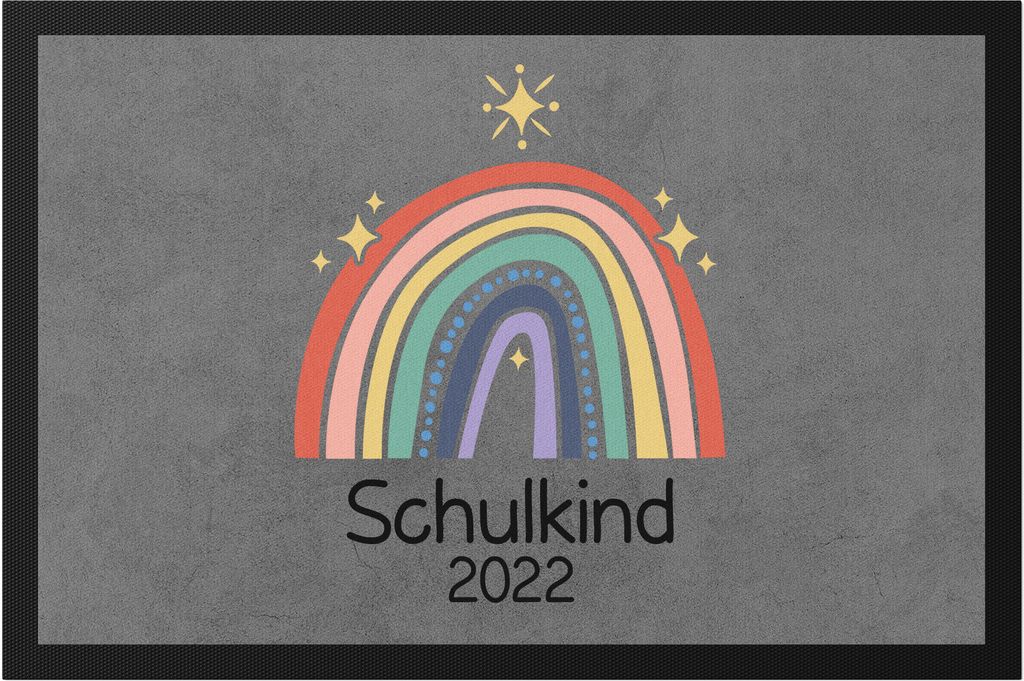 Schulkind 2022 Fußmatte Einschulungsgeschenk Grundschule 1. Klasse Schulstart Sterne Regenbogen