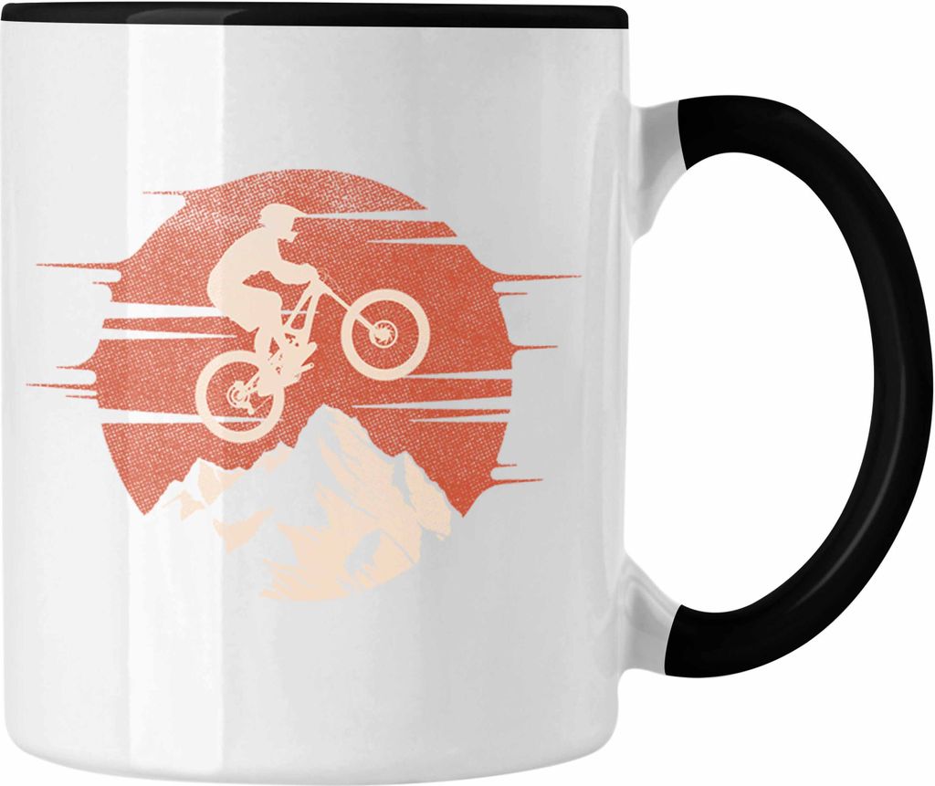 Trendation - Moutainbike Geschenk Tasse Mountainbiker Geschenkidee Kinder Kaffeetasse Männer Accessories Grafik MTB (Schwarz)