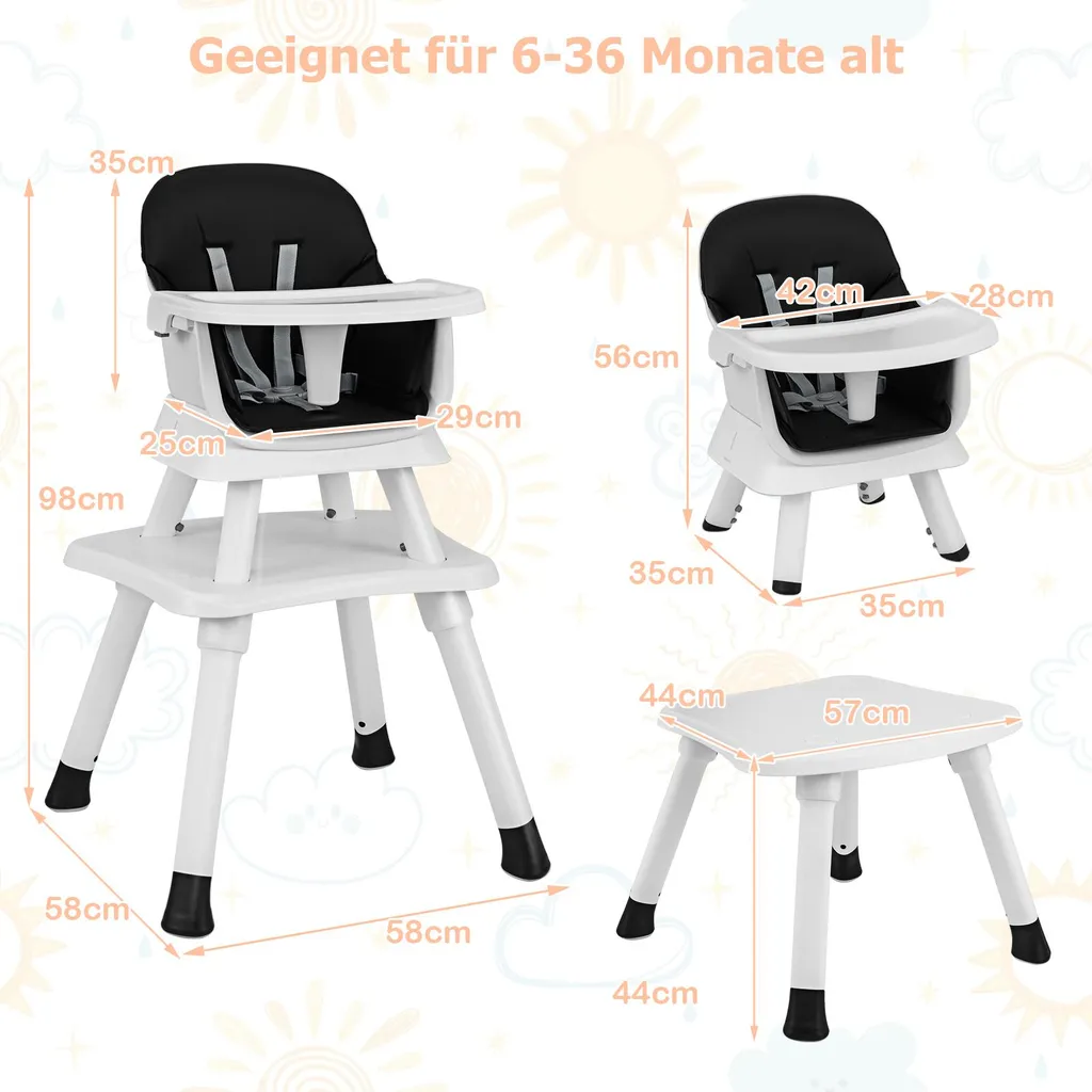 Chaise haute bébé 6 en 1 réglable : solution gain de place et sécurité