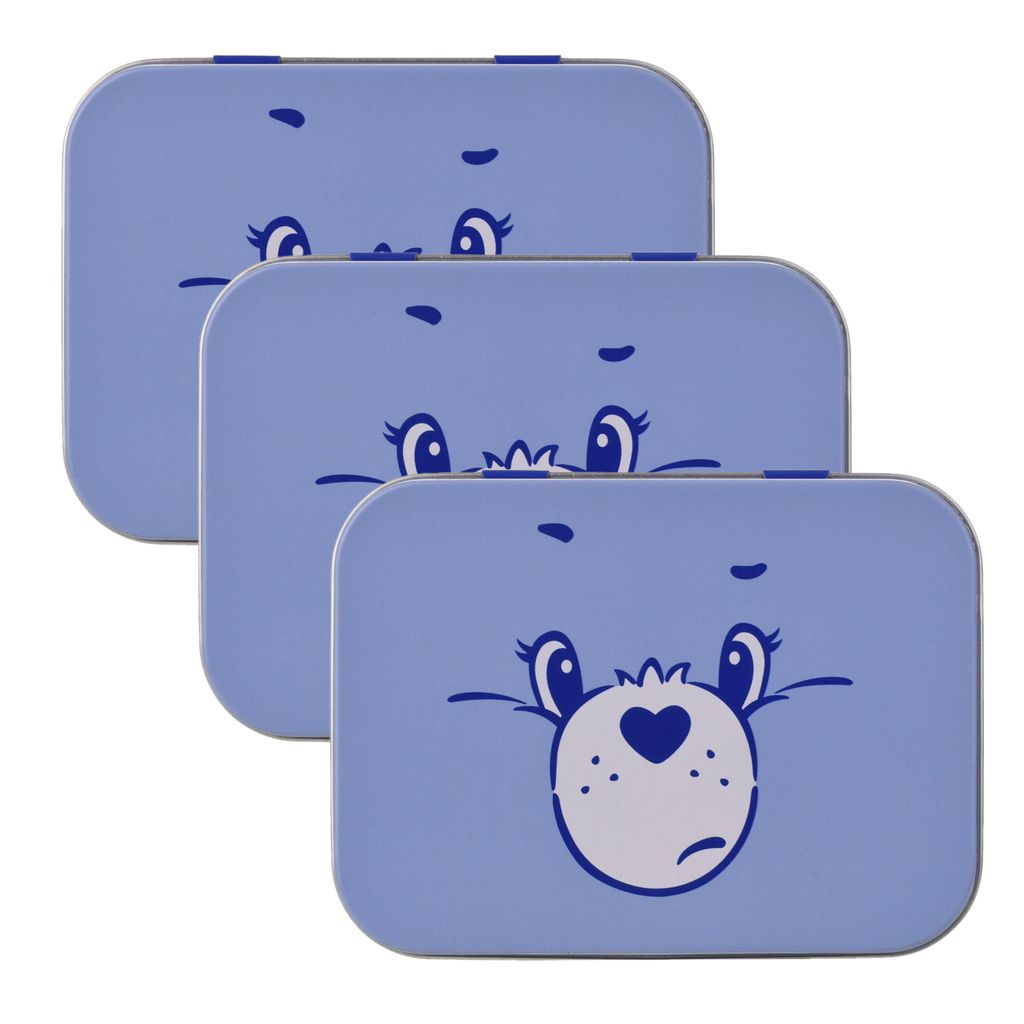 3x Home-Flair Glücksbärchis Blau Kinder Pflaster-Box mit 24 bunten Motiv-Pflastern in Metalldose – Hautfreundlich & Wasserabweisend