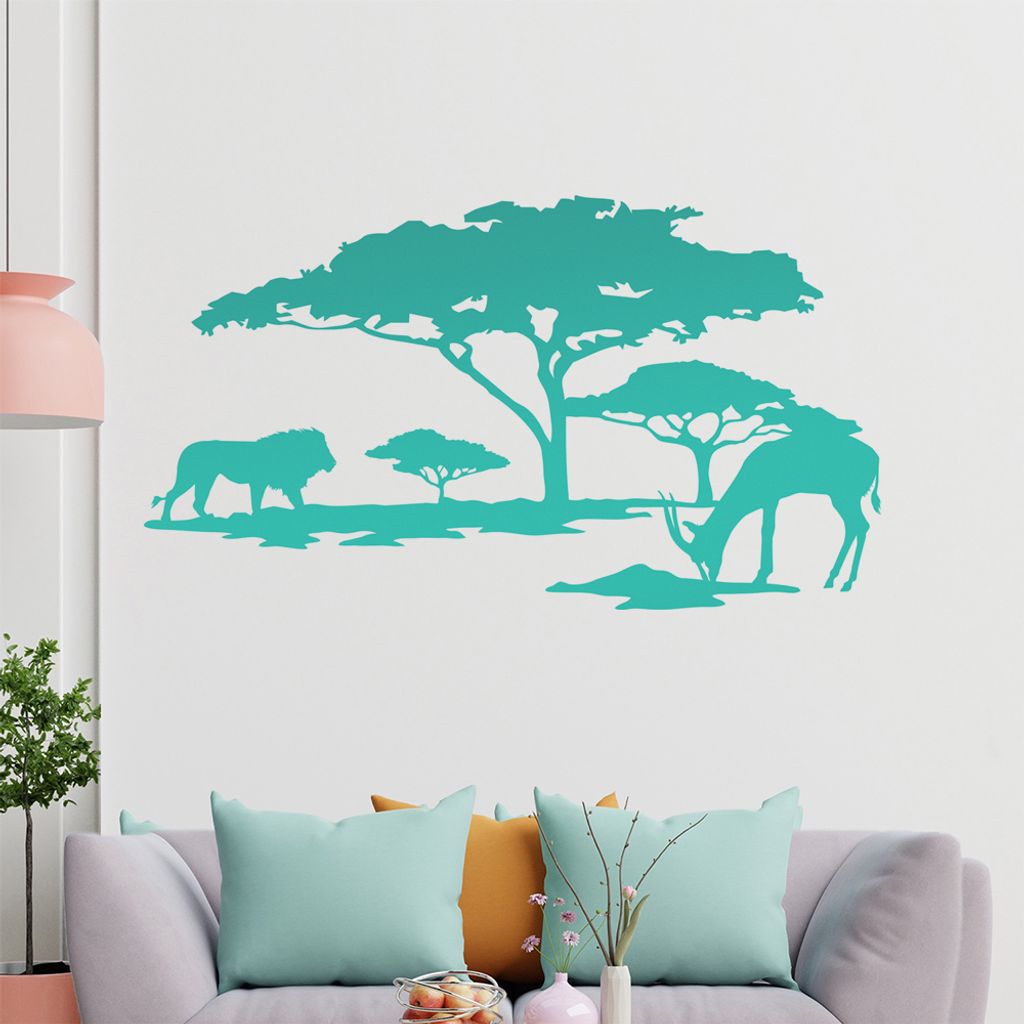 KIWISTAR Afrika Motiv Löwe u. Antilope Wandtattoo in 6 Größen - Wandaufkleber Wall Sticker - Dekoration, Küche, Wohnzimmer, Schlafzimmer, Badez...