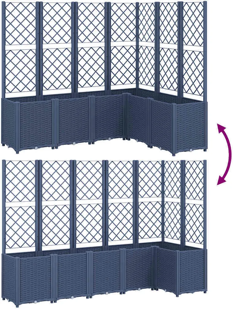Bac à fleurs en PP résistant avec support treillis 160 cm bleu-gris - 6