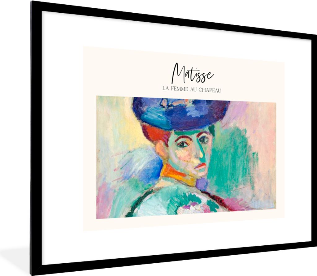 MuchoWow Gerahmtes Poster La femme au chapeau - Henri Matisse - Gemälde 80x60 cm - Poster mit Schwarzem Bilderrahmen Wandposter Rahmen Foto Bild...