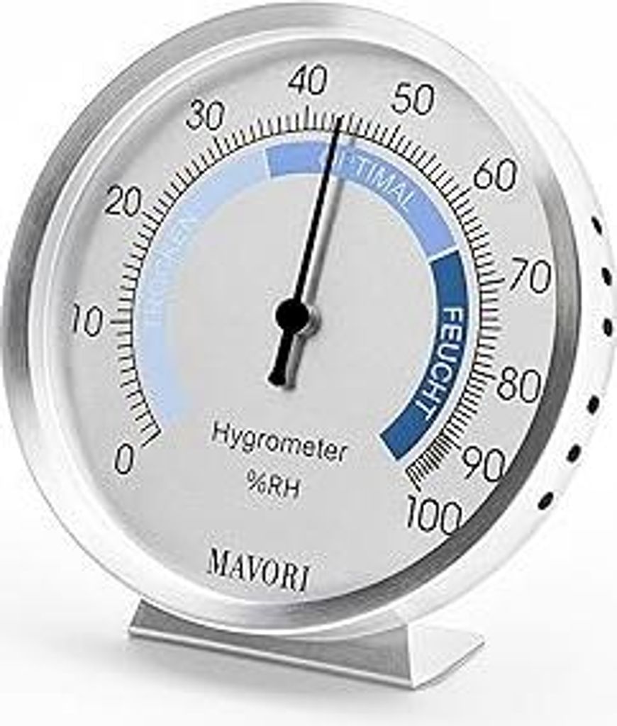 Hygrometer innen analog aus Edelstahl - eleganter & präziser Luftfeuchtigkeitsmesser für ein gesundes Raumklima - umweltfreundlicher batteriefrei...