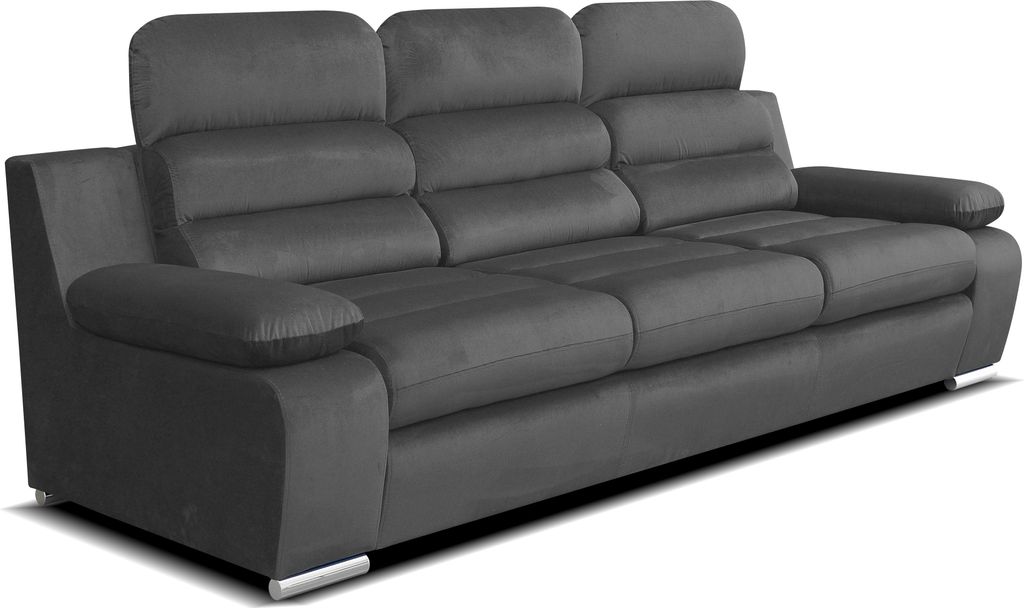 A studio shot of a gray sofa.