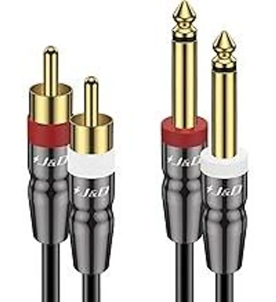 Cavo J&D Dual da 6,35 mm a 2RCA, adattatore stereo audio interconnesso da 1/4 maschio a RCA maschio per impieghi gravosi, cavo da 1/4 di pollice, 1,8 metri