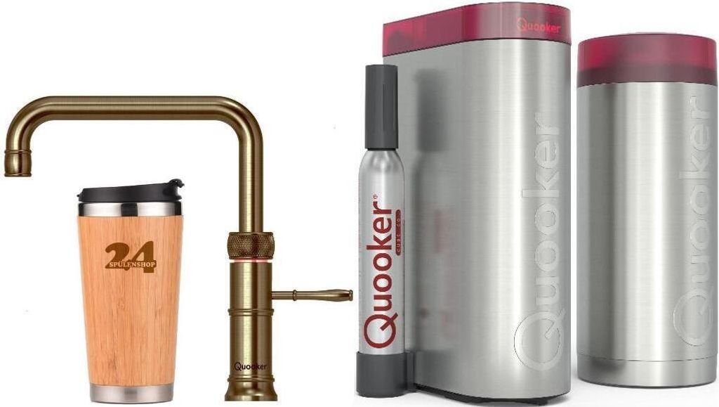 »QUOOKER CLASSIC FUSION SQUARE Festauslauf Messing Patina COMBI B mit CUBE 2 *Der Wasserhahn, der alles kann! (22CFSPTNCUBE)« (2-St) 100°C Koche...