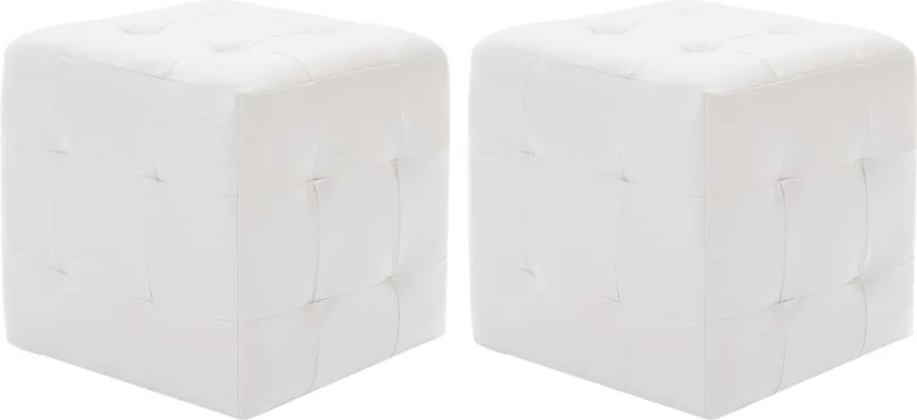 Pouf 30x30x30 cm Blanc en Similicuir Résistant - Set de 2 Pièces