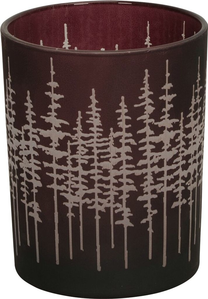 Windlicht Glas Wald bordeaux Teelichthalter Weihnachtsdeko Deko