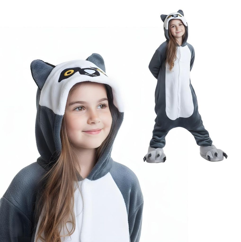 Pyjama Onesie Kigurumi Kostüm für Kinder Lemur 110 Produktbild 