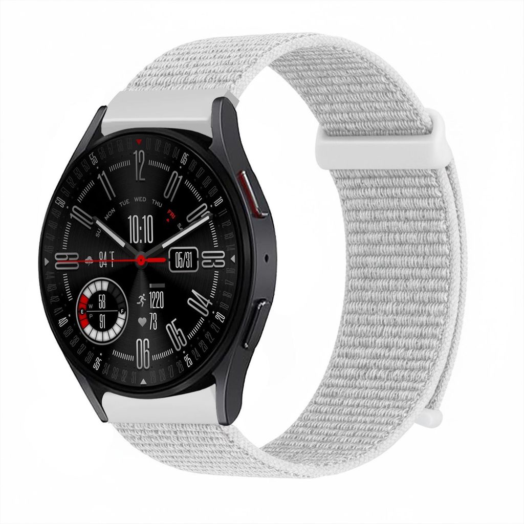 Smartwatch Armband für Samsung Galaxy Watch4 Classic 46mm Nylon Textil Band Ersatzband Wechselband Klettverschluss flexibel atmungsaktiv Weiß