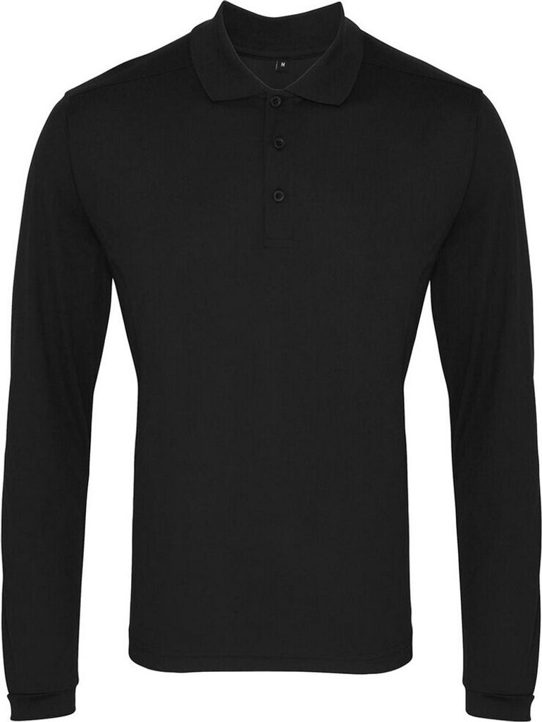 Premier - "Coolchecker" Poloshirt für Herren Langärmlig PC6131 (3XL) (Schwarz)