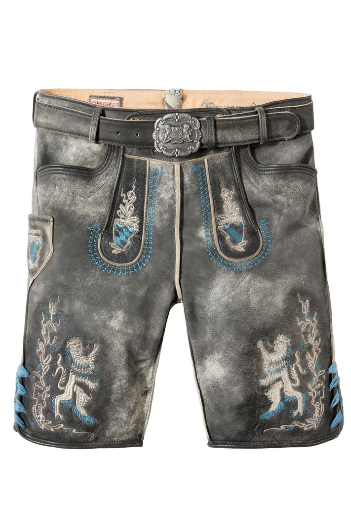 Stockerpoint - Herren Lederhose mit Gürtel, (Bayern-Bua), Größe:60, Farbe:grau antik gespeckt