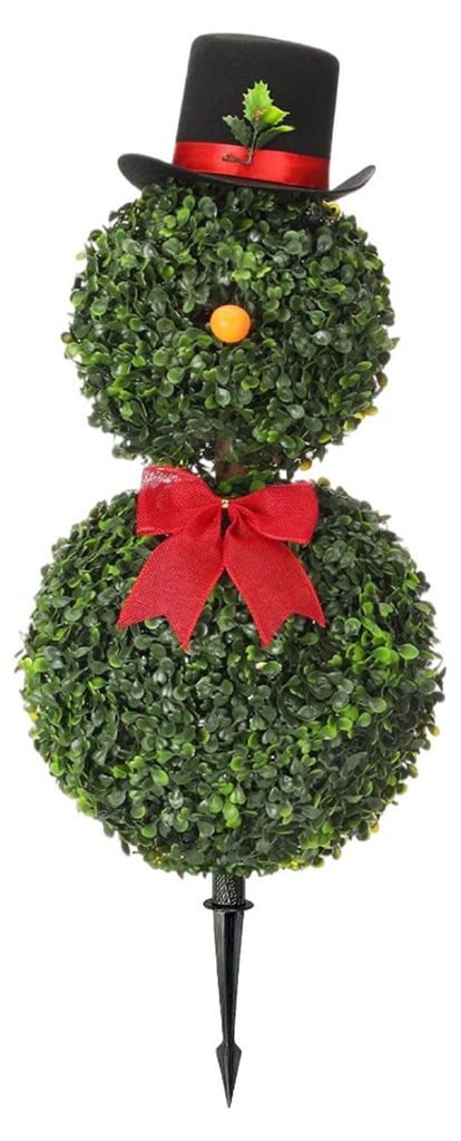 60/85 cm großer künstlicher Schneemann-Baum mit roter Schleife für drinnen und draußen, Garten oder Veranda