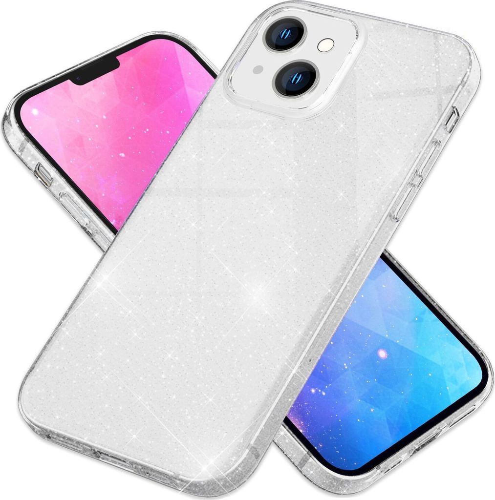 Hülle für iPhone 14 Plus - Glitzer Cover Hybrid Silikon Handyhülle Glitter Case Silber