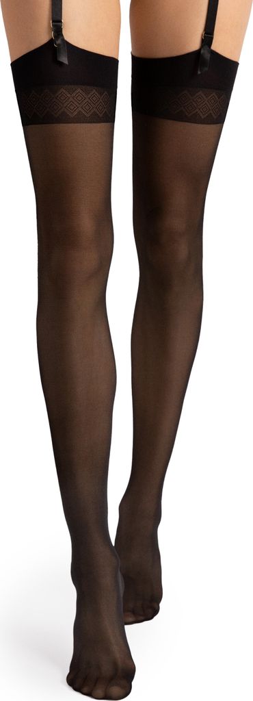 FIORE Strapsstrümpfe ROMANCE 20 DEN | Strümpfe Damen Elastische Damenstrümpfe zum Anstrapsen | Lange Strümpfe y | schwarz, Größe : S