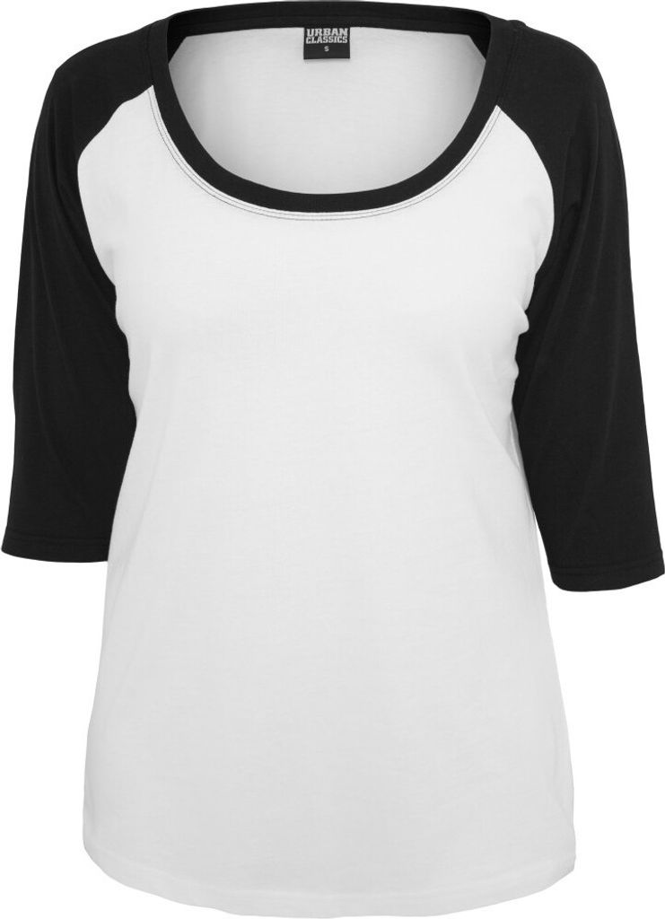 Urban Classics Ladies Contrast Frauen Raglan 3/4 Shirt Camouflage, Größe: M; Farbe: White/Black