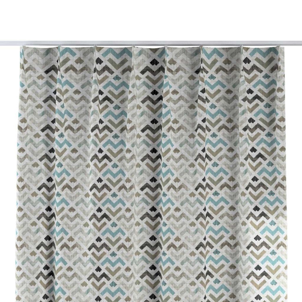 Dekoria Vorhang mit flämischen 1-er Falten, blau-beige, 90 x 100 cm